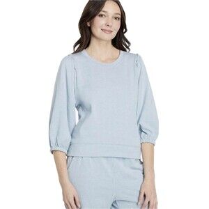 Splendid Bubble Sleeve Minimalist Crew Neck Pullover Blue M